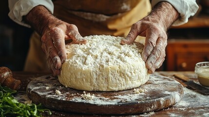 Skilled baker shaping dough