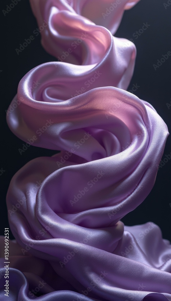 Poster flowing lavender silk fabric with ethereal light and soft texture for fashion and abstract design