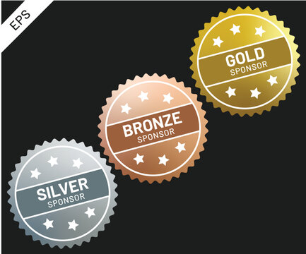 Silver, Bronze, Gold Sponsor Badges, Vector Illustration