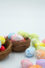 colorful easter eggs in basket