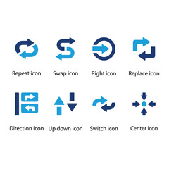 Repeat, Swap, Right, Replace, Direction, Up down, Switch, Center, Blue Icon Set