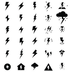 Thunderbolt Icons Set – Lightning Bolt Vector Illustration for Weather, Energy, and Power Symbols