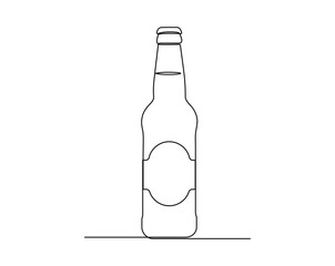 Continuous one line drawing of beer bottle, Beer bottle single line art illustration, Linear style, Editable stroke, isolated on a transparent background