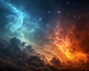 Obraz premium Celestial clouds and cosmic skies a stunning celestial panorama of space and stars