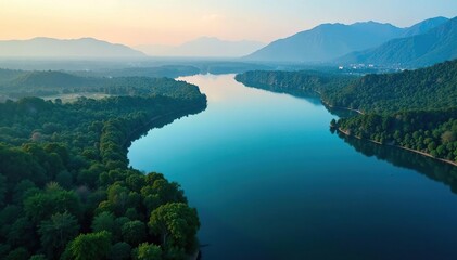 Obraz premium Distinctive shoreline shapes forming a unique lake outline , contour, water body