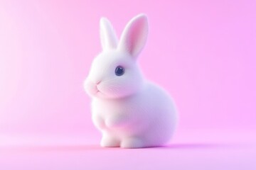 Obraz premium Cute white rabbit on pink background
