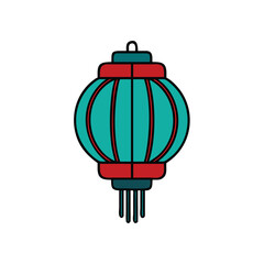 Fototapeta premium Teal And Red Hand Drawn Chinese Lantern Festive Celebration Illustration