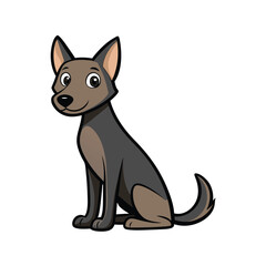Adorable Cartoon Dog: A charming cartoon illustration of a friendly dog sitting, showcasing a playful and cheerful expression. The dog features a dark gray and light brown coat.