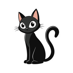 Black Cat's Portrait: A simple and cute illustration of a sitting black cat with big eyes, full of curiosity, a classic and timeless symbol.