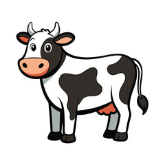 Cartoon Cow Portrait: A cheerful cartoon cow stands, its black and white coat and endearing gaze. The simplicity exudes joy, perfect for diverse creative uses. 