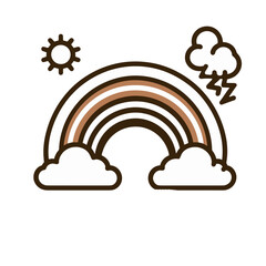 Fototapeta premium Rainbow icon with clouds and sun, minimalist design, vector illustration for weather concept 
