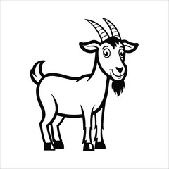 Smiling Goat Cartoon Illustration: A cheerful cartoon goat with a friendly smile and playful horns stands proudly, a perfect illustration for kids' books, websites or farm-themed designs.