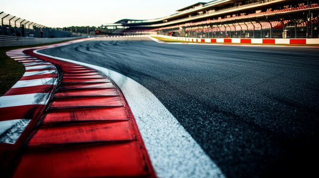 Deserted Motorsport Asphalt Race Track, Ready for Action, No Cars in View
