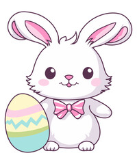 Adorable Kawaii Easter Bunny Holding Striped Egg – Cute Pastel Spring Vector Illustration for Kids and Holiday Crafts