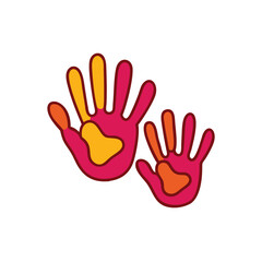 Obraz premium Colorful Handprints Artwork Of Adult And Child Celebrating Family And Creativity