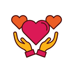 Hands Offering Hearts Symbolizing Love Care And Support With Outline Vector Illustration