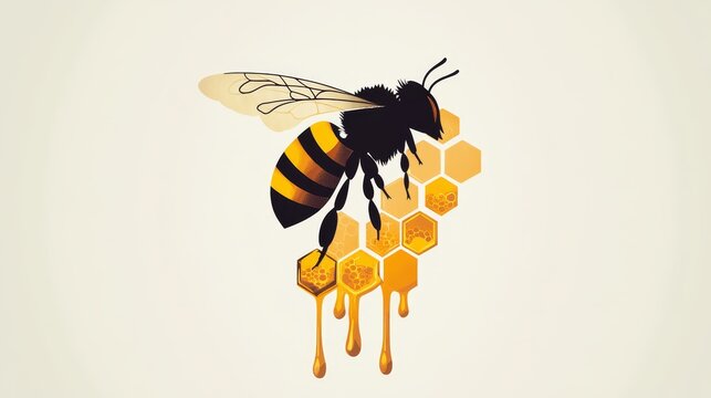 A logo showing a bee, honey dripping, and honeycombs.
