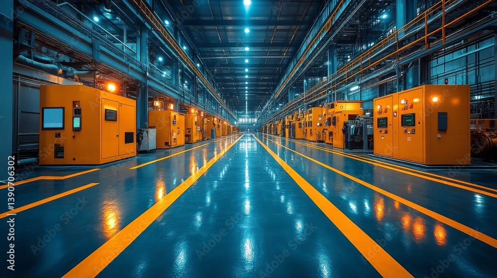 Poster a large mining and metallurgy facility features bright lighting, organized equipment, and a clean la