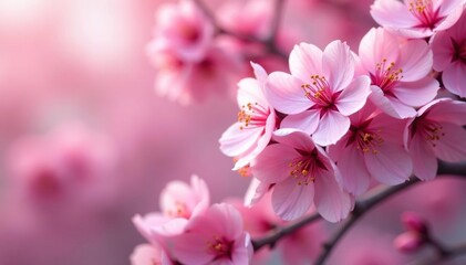 Obraz premium Dense clusters of sakura, overlapping petals, full bloom, botanical illustration, floral, pink