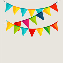 
You sent
Create a festive vector illustration of colorful triangular bunting flags hanging on strings. Use a mix of red, yellow, green, and blue colors to give a cheerful and celebratory feel. 