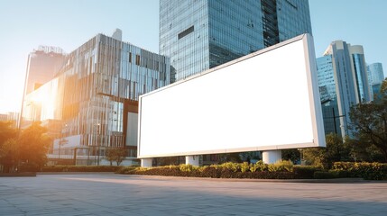 Obraz premium Blank Billboard Mockup Modern City Urban Landscape Advertising Signage Large Empty Advertisement Space Outdoor Public Display Big White Panel Building Exterior Sunlight Background day view vast media 