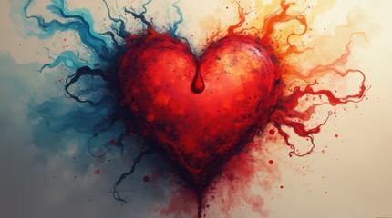 heart with a blood drop, surrounded by swirling patterns and colors, creating a dynamic and eye-catching visual for health campaigns