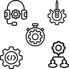 Gear Line Icons Pack – Tech Support, Coding, Tools & Teamwork