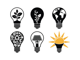Eco-Friendly Energy Lightbulb Silhouettes Sustainable Solutions