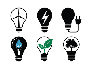 Eco-Friendly Energy Lightbulb Silhouettes Sustainable Solutions