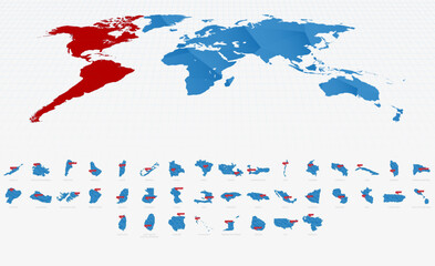 Fototapeta premium Low Poly Blue Gradient Maps of America with Capital City Signs.