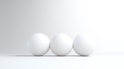 Three white spheres arranged in a row on a plain white surface