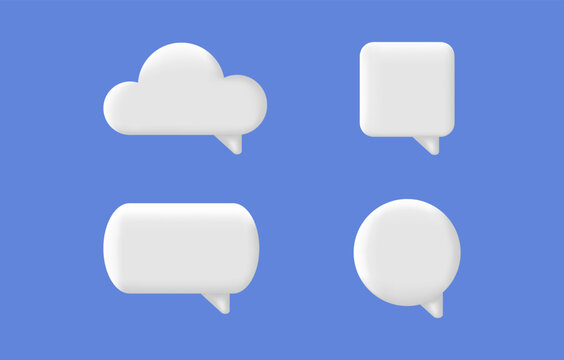 Speech bubble 3d set. Chat message icon. White text box. Social media banner. Comment square balloon. Dialog frame. Speak tag. Cloud quite sign. Business communication concept. Vector illustration