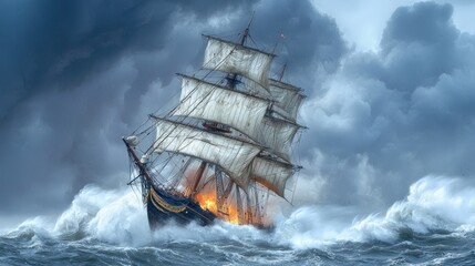 Obraz premium Stormy Seas, Fighting Ship