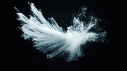 Obraz premium A white bird flies through the air, trailing smoke from its black back feathers