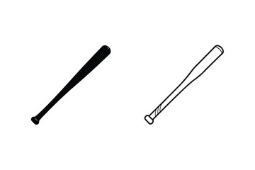 Baseball Bat Silhouette And Outline Icon Vector Illustration Graphic Resource