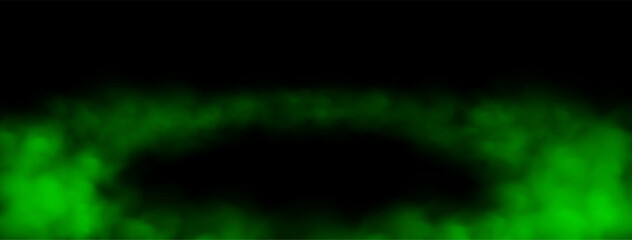 Green smoke on the floor, mist in the room or on the stage. Fog atmosphere effect. Vector illustration.