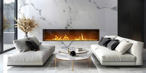 Stylish Living Room in Soft Neutral Palette with Fireplace

