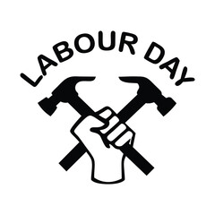Labour Day logo illustration of a Hand holding a hammer concept icon in trendy style