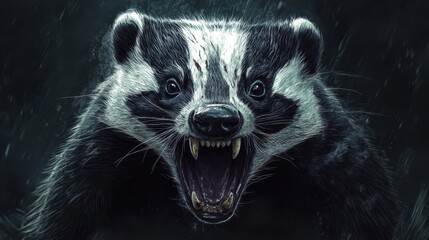 Obraz premium Fierce Badger Expression: A Clawed Carnivore Ready to Defend Its Burrow