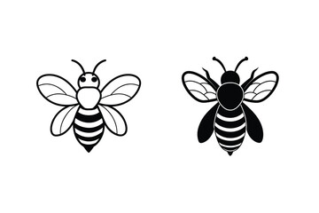 Black And White Bee Illustration Featuring Two Stylized Honeybees On A White Background