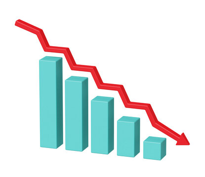 Red graph arrow down showing stock market exchange loss. Trading graph analysis. Investment indicator. Business graph chart of financial stock crisis. Red price in down trend chart fall