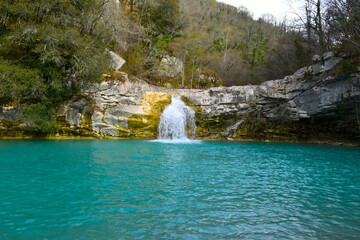Naklejka premium View of Gjork water flowing into a lake at Mirna in Istria, Croatia