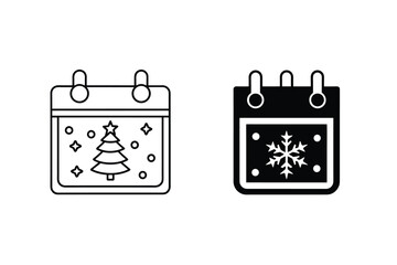 Calendar Icons Featuring A Christmas Tree And Snowflake Holiday Season Theme