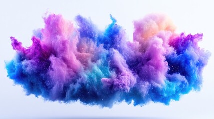 Fototapeta premium Colorful, abstract cloud-like explosion. A vibrant, ethereal display of swirling, pastel-hued particles against a plain backdrop. Soft, diffused light highlights the textures and colors
