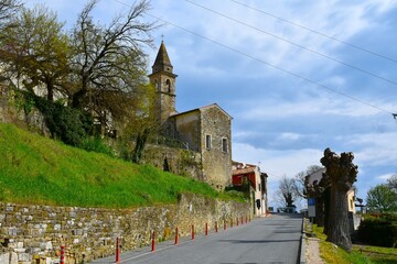 Church above the road in the town of Motovun in Istria, Croatia