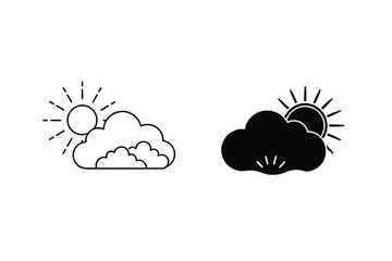 Sunny Day And Cloudy Day Black And White Vector Illustration Graphic