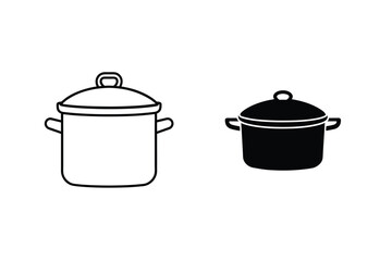 Cooking Pot Illustration Black And White Culinary Utensil Vector Graphics