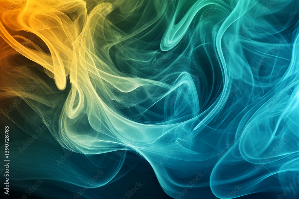 Poster abstract image of swirling blue and yellow smoke creating a flowing, dynamic design, suggesting move