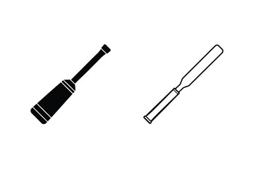 Cricket Bat Icon Set Vector Illustration Black Silhouette And Outline Style