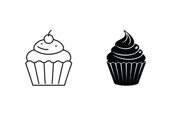 Cupcake Vector Illustration Black And White Desserts Bakery Design Sweet Treat Graphic